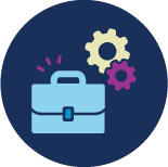 Icon representing Employment, consisting of a briefcase and a pair of cogs